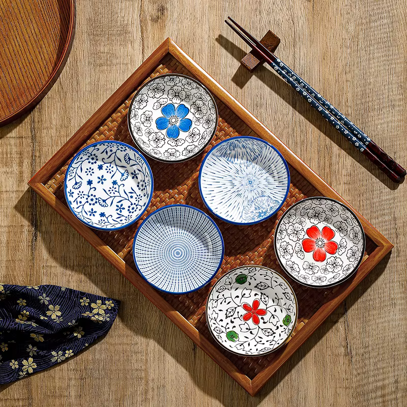 Mini assiette japonaise en céramique pour Barbecue, 6 pièces, trempage Sashimi, Sushi, Sauce soja, p
