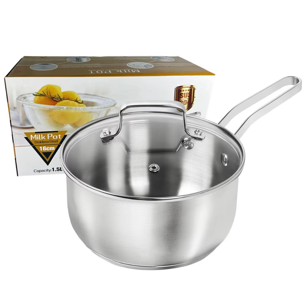 Poêle à induction en acier inoxydable, couvercle de crépine en verre, outils de cuisson, 304, 1QT
