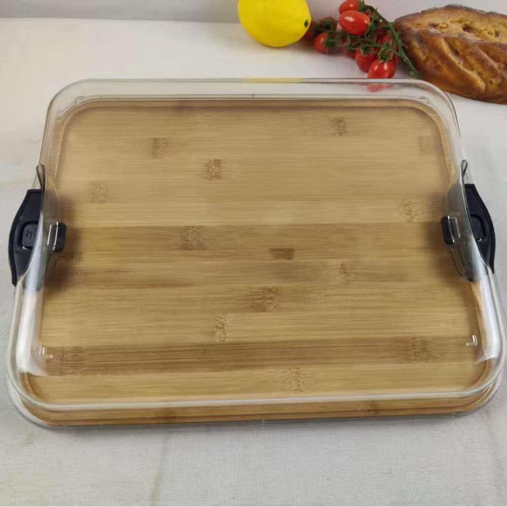 Plateau en bambou, planche à charcuterie en bois, plateau carré avec couvercle transparent en acryli