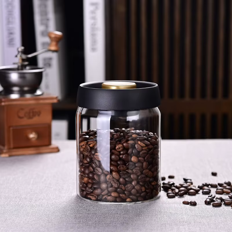 Pot de stockage pour grains de café, pot sous vide, pot en verre pour le stockage des aliments dans