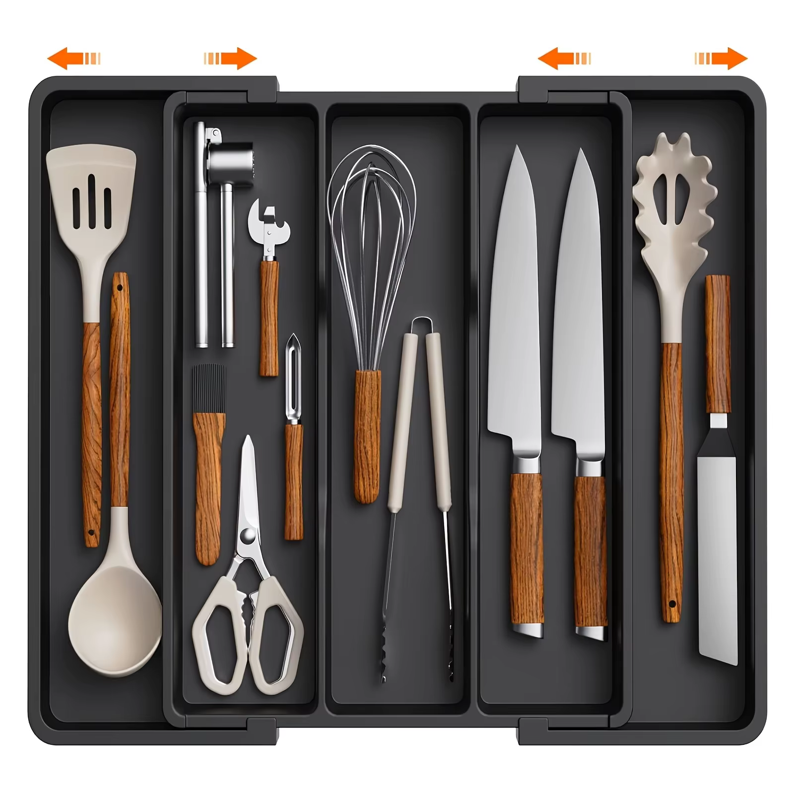 Grand organisateur d'ustensiles de cuisine en plastique extensible et réglable-porte-couverts et sép