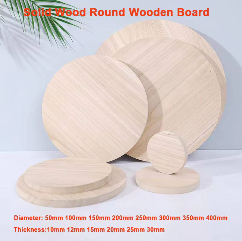 Planches rondes en bois massif naturel, diamètre 5-40 cm, épaisseur 10-25 mm, non finies, lisses et 