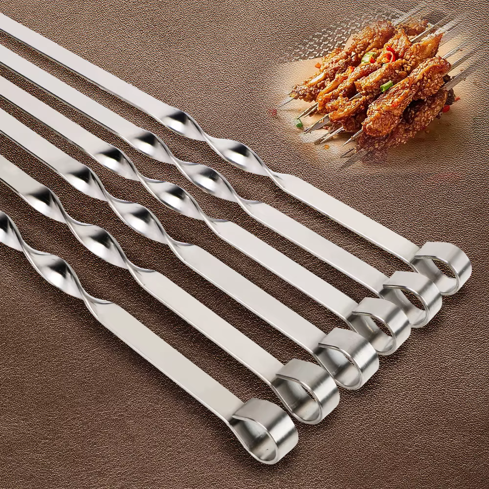 Brochette de Barbecue en acier inoxydable, 6 pièces de large, fourchette plate pour Barbecue, Campin