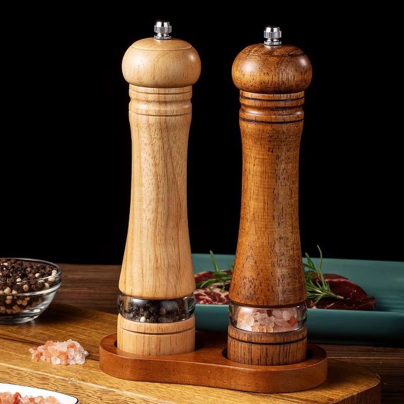 Moulin à poivre manuel en bois de 8 pouces, moulin à sel et poivre robuste avec meules en céramique,