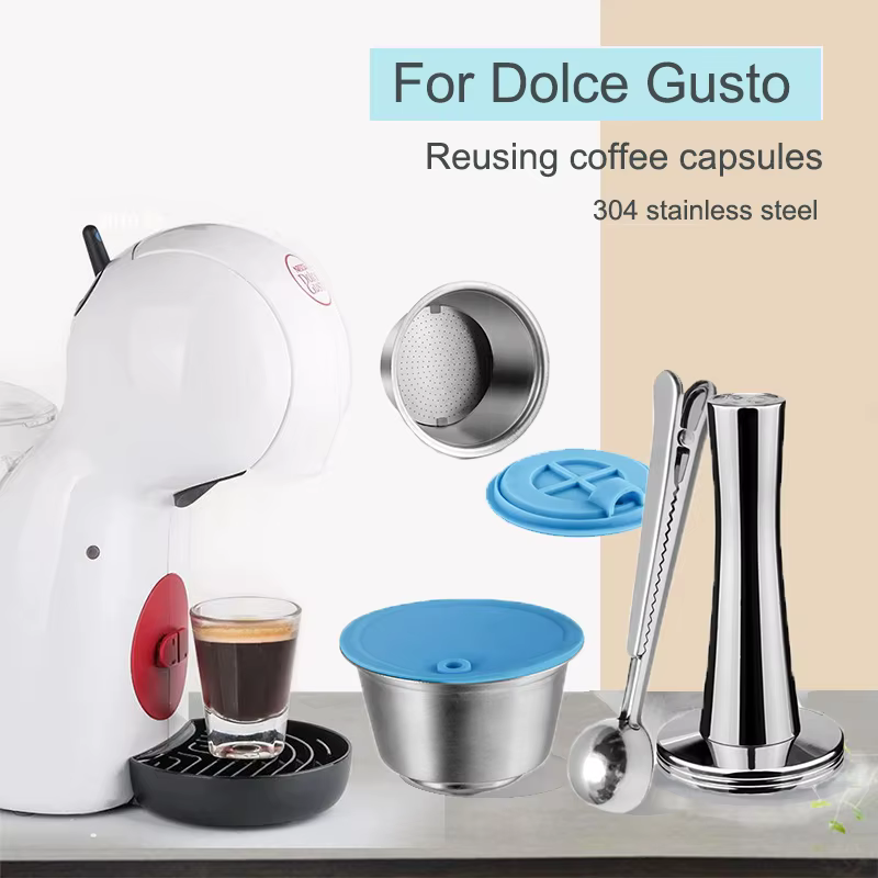 Capsule rechargeable pour Dolce Gusto, manchon en Silicone, acier inoxydable, métal, cafetière Dolci