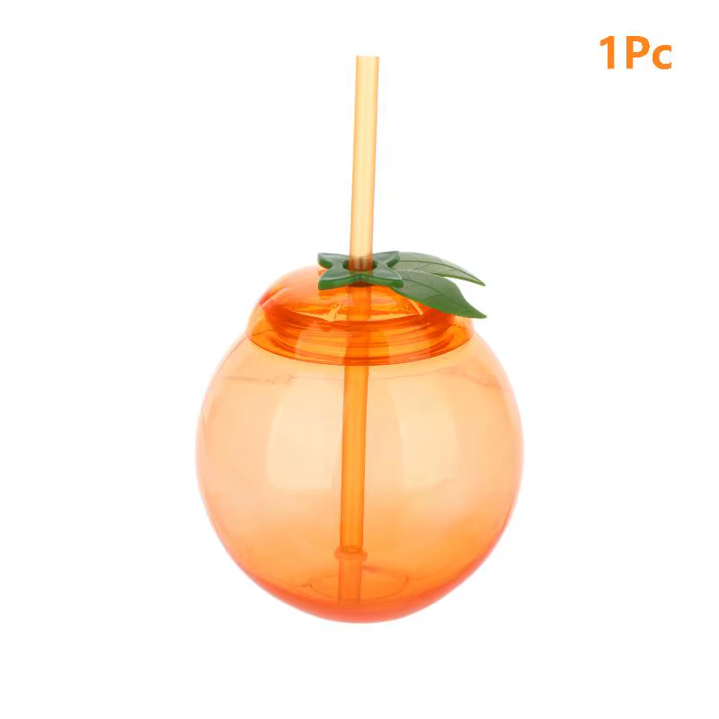 Bouteille de jus fantaisie en forme de fruit avec paille pour la maison et l'extérieur – Orange Past