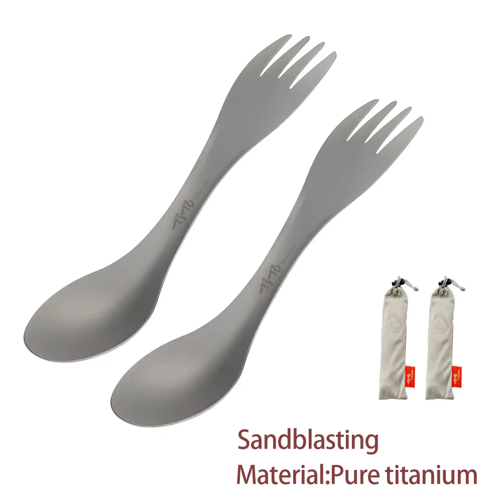 Cuillère Spork 2 en 1 en titane, ustensiles de cuisine ultralégers, fourchette Portable, couteau, Ca
