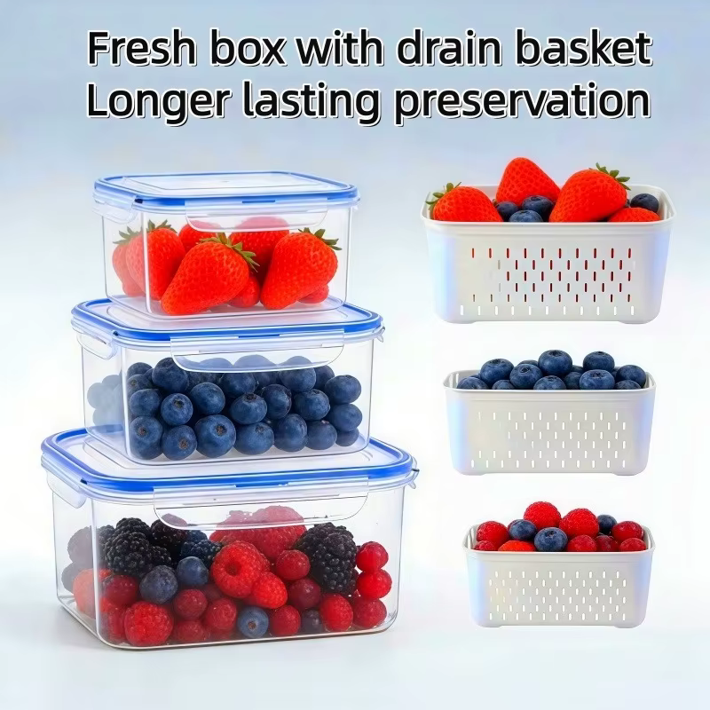 Lot de 6 Contenants de Rangement Grande Capacité pour Fruits avec Passoire Amovible pour Réfrigérate