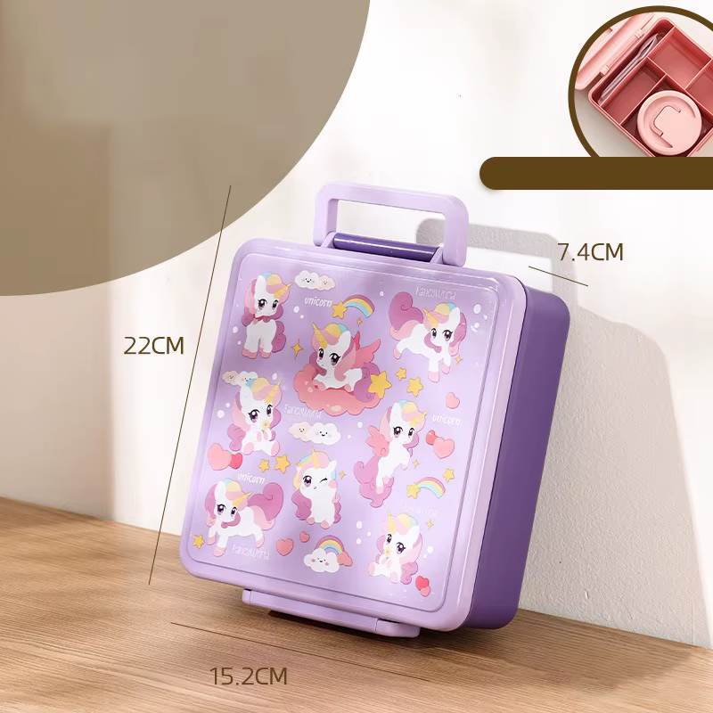 Boîte à déjeuner pour enfants, boîte à Bento à salade de fruits de dessin animé avec vaisselle, Port