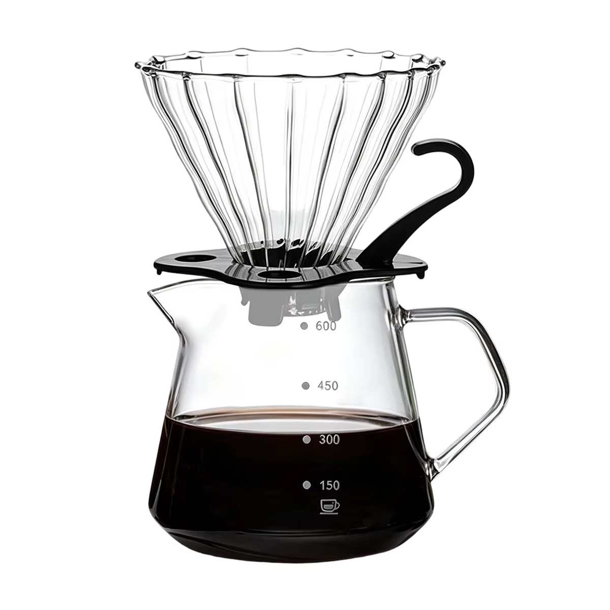 Cafetière à filtre, carafe en verre de 20 oz / 600 ml avec filtre à café en verre, ensemble de cafet