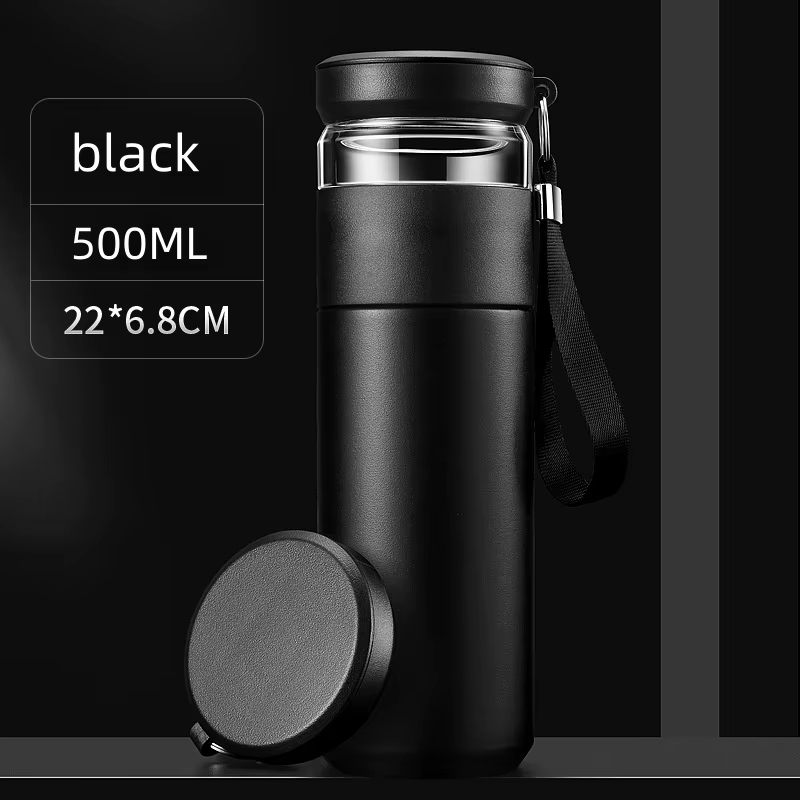 Infuseur à thé de 500ml, flacon sous vide, tasse isolée en acier inoxydable avec poignée de stockage