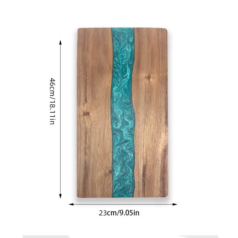 Planche à charcuterie en résine époxy motif rivière bleue pour pain, légumes, fruits, viande, en boi