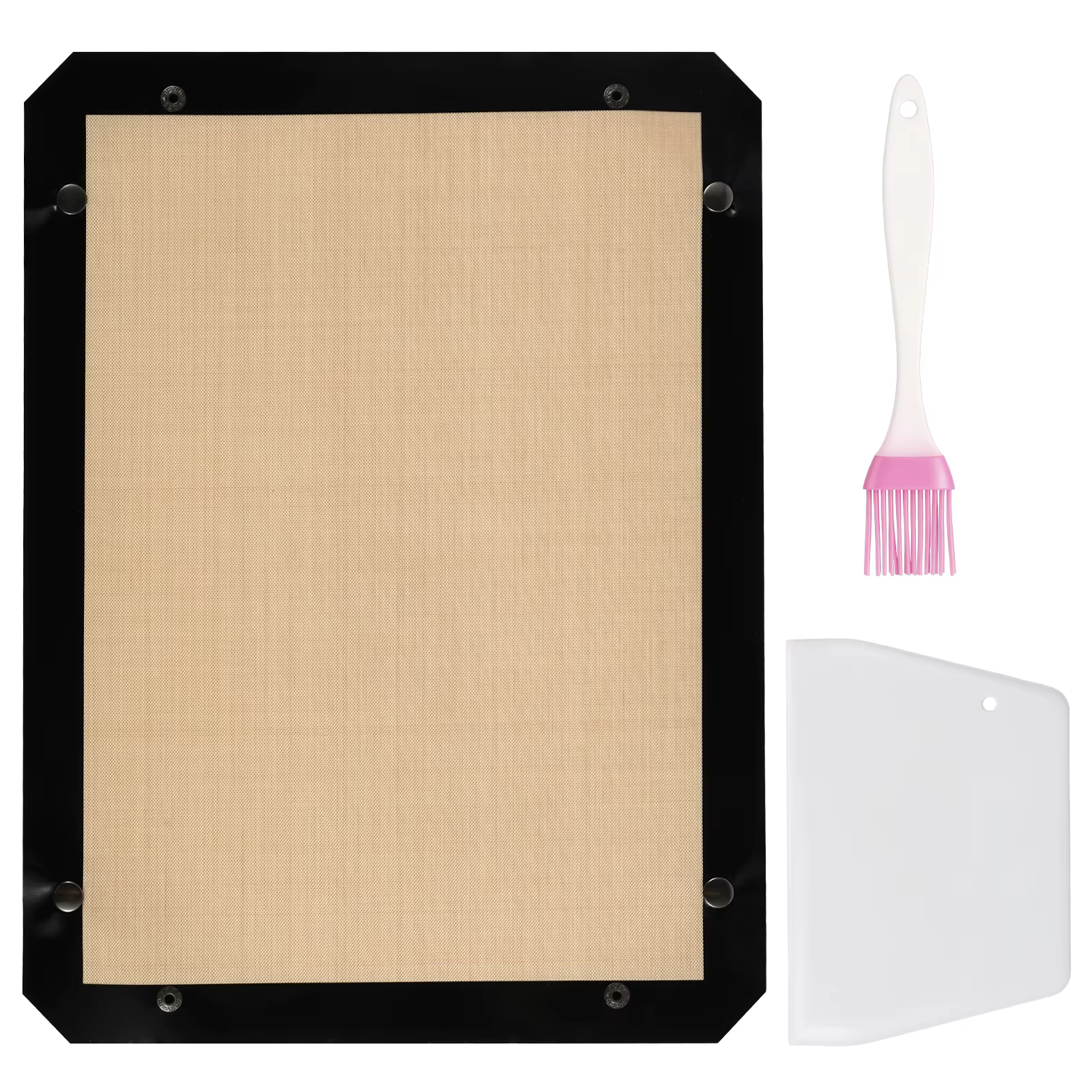 Tapis de cuisson en fibre de silicone avec spatule et brosse, tapis de pâtisserie antidérapant en si