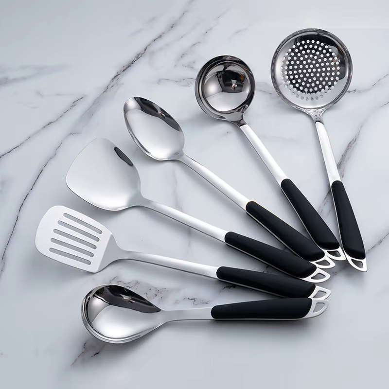 Ensemble d'ustensiles de cuisine en acier inoxydable 6 pièces avec poignées ergonomiques, spatule, l