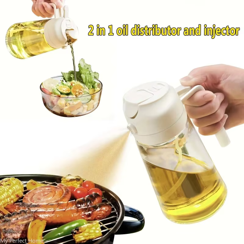 Pulvérisateur d'huile de cuisine en plastique 2 en 1, 500 ml, flacon pulvérisateur d'huile d'olive, 