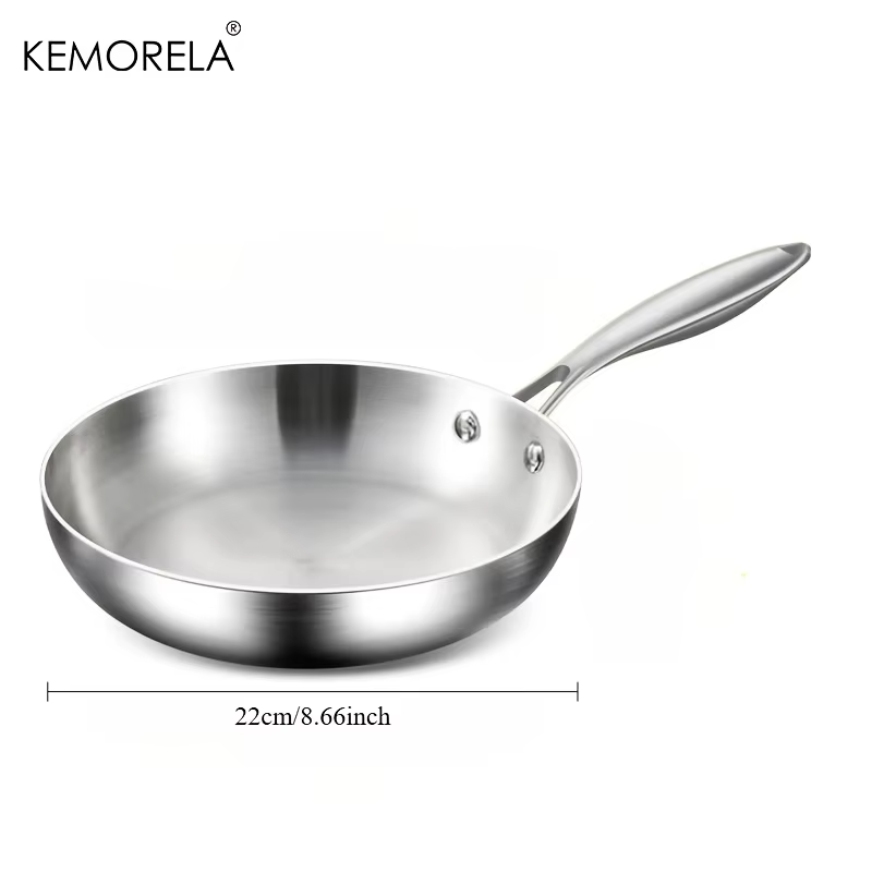 KEMORELA 316 Poêle à frire en acier inoxydable, design poli miroir, plusieurs tailles en acier inoxy