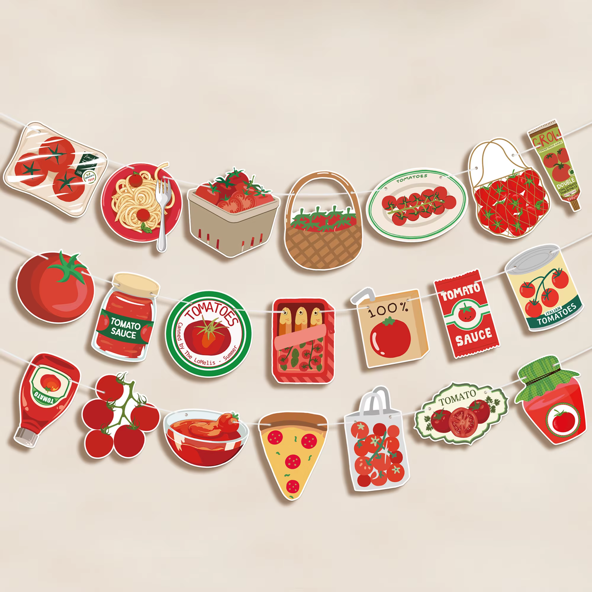 21 pièces de guirlandes à thème tomate, décoration pour fêtes sur le thème de la cuisine italienne, 