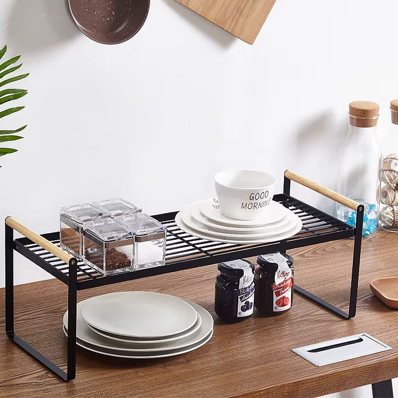 Étagères de cuisine avec poignée en bois, support métallique de rangement, armoire murale de bureau 