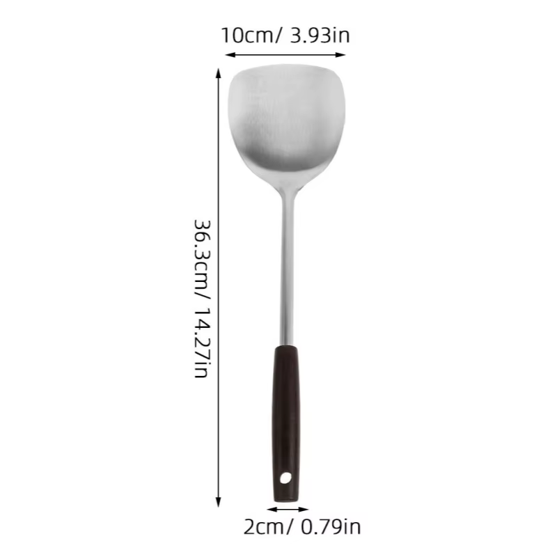 Kit d'ustensiles de cuisine en acier inoxydable avec manche en bois, comprenant une spatule longue,