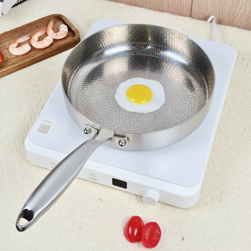Poêle à frire antiadhésive Wok en titane et acier inoxydable, 20/24/28cm, poêle à Steak aux œufs, cu