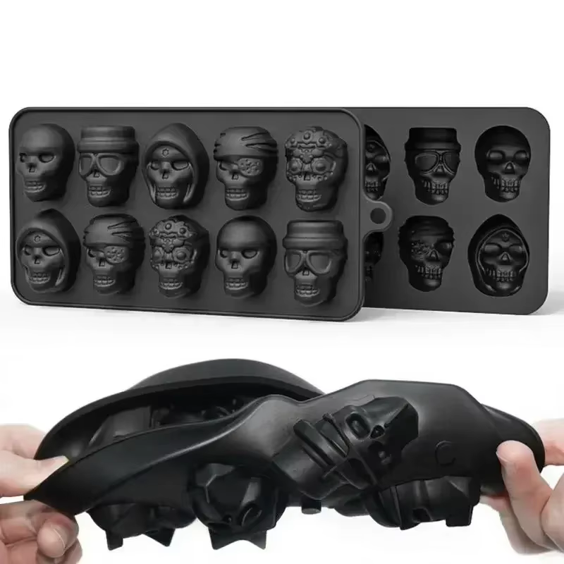 Moule à glaçons en silicone réutilisable en forme de crâne, 10 cavités, pour boissons, whisky, cockt