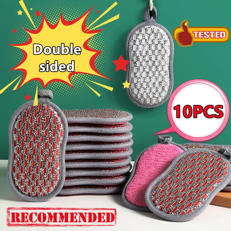 Éponges à récurer pour la vaisselle, lingette magique Double face en microfibre antiadhésive, éponge