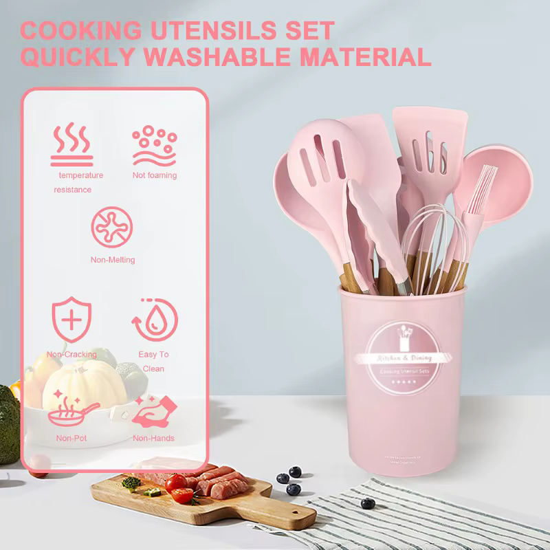 A19F-ustensiles de cuisine en Silicone, ensemble d'ustensiles de cuisine 12 pièces, ensemble de tour