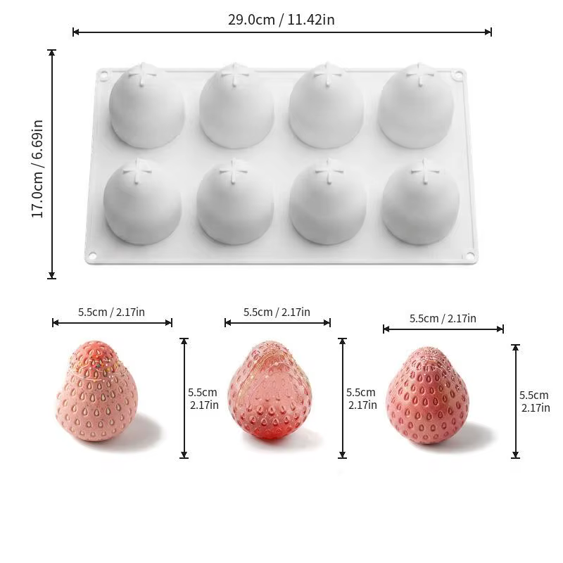 Moule en silicone 8 cavités pour gâteau mousse fraise, pudding au chocolat, dessert, pâtisserie fran