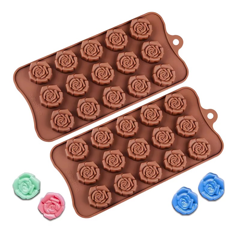 Moules à Rose en Silicone 15-Cavités Mini-Fleurs en Silicone Anti-Adhérent Moules à Chocolat et à Bo