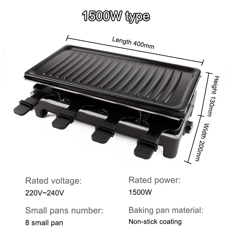 Gril à Raclette électrique à 2 couches, plaque sans fumée, poêle antiadhésive pour Barbecue, ustensi