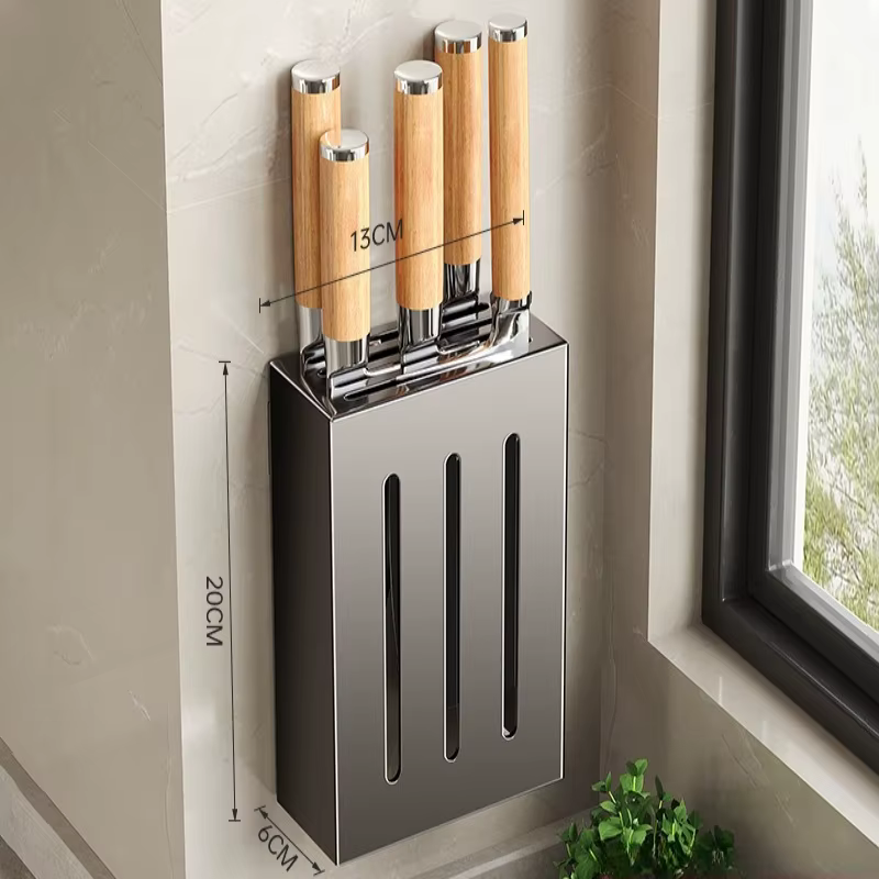Support mural multifonctionnel en acier inoxydable pour couteaux de cuisine, sans perçage, organisat