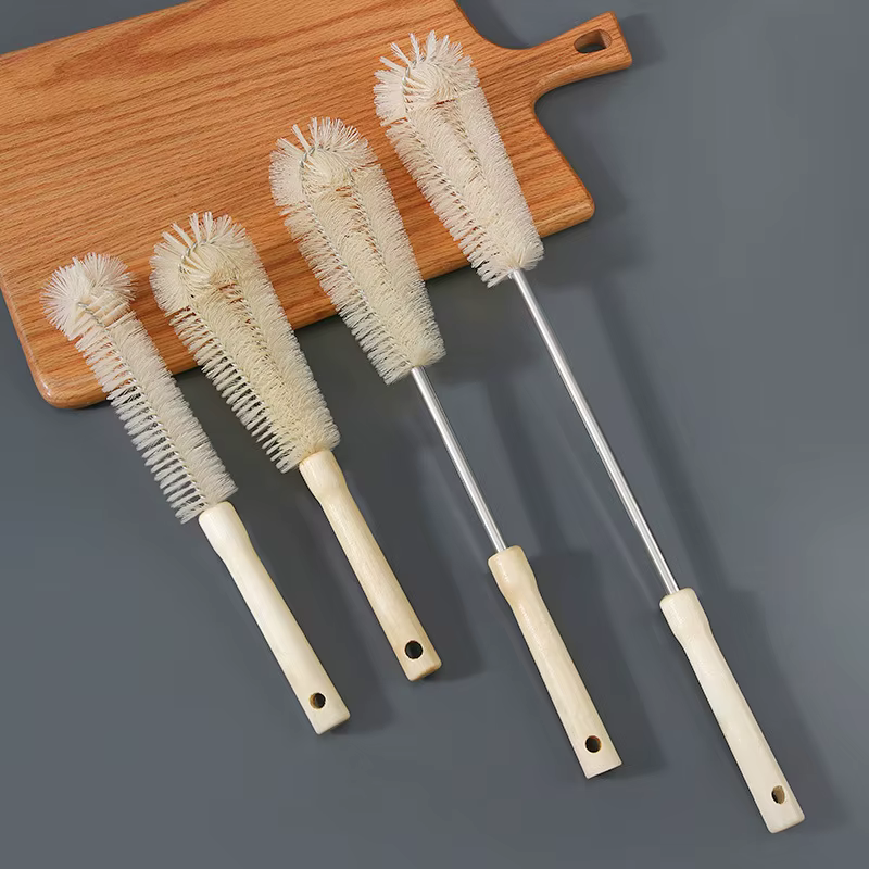 Brosse de nettoyage de tasse, manche long, manche en bois, poils en nylon, petite brosse, brosse de 
