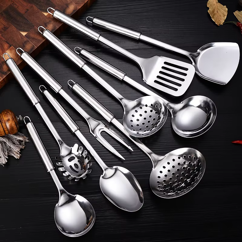 Ensemble d'ustensiles de cuisine en acier inoxydable 9 pièces, outils de cuisson multi-usages, compr