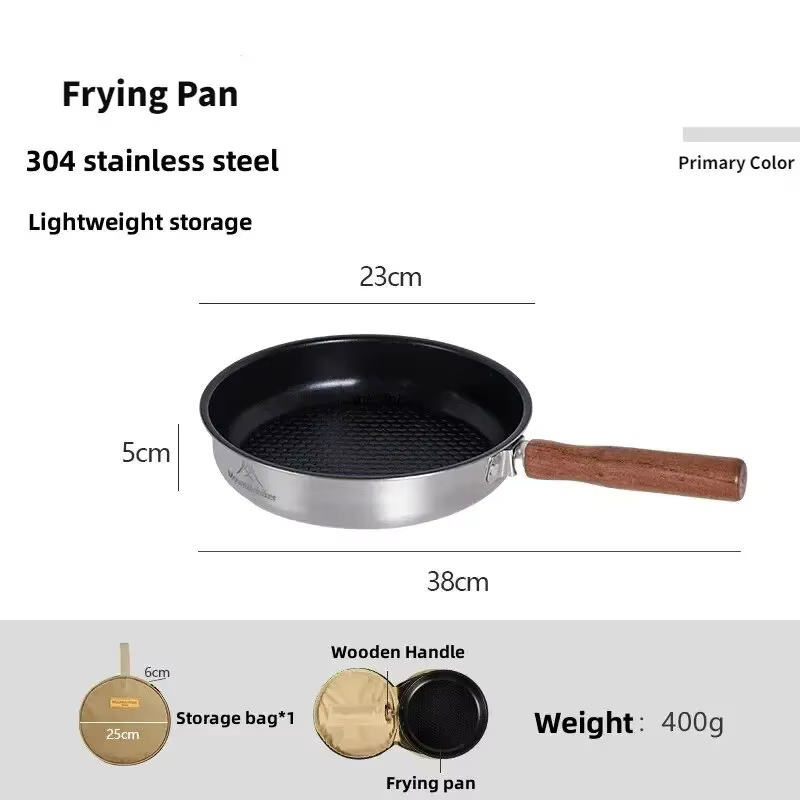 MOUNTAINHIKER Poêle à frire antiadhésive en acier inoxydable pour camping en plein air, petit-déjeun