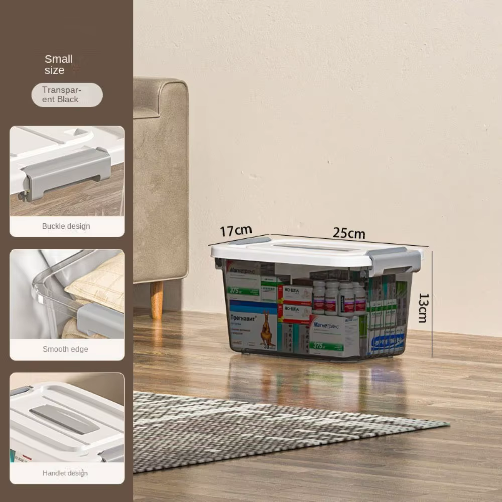 Boîte de rangement noire transparente pratique avec couvercle, boîte d'organisation en plastique, fo