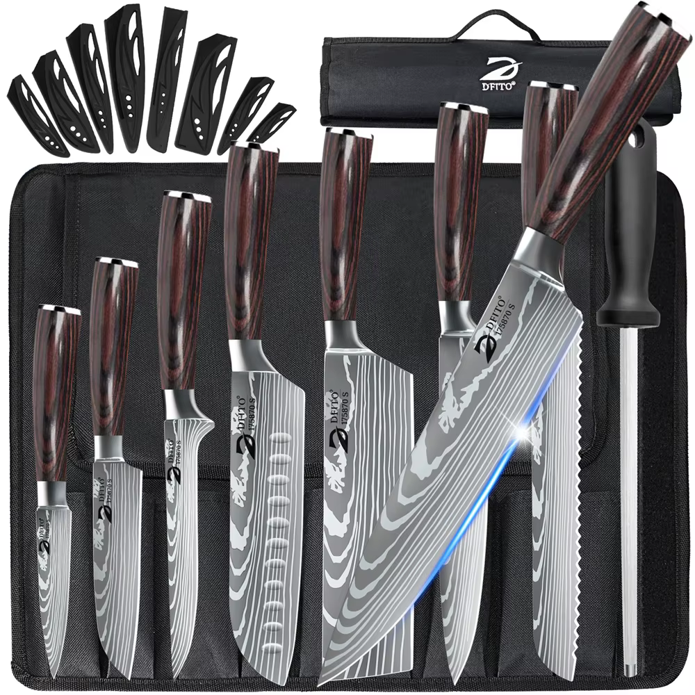 MDHAND 8 pièces couteau de cuisine damas acier inoxydable couteau de Chef utilitaire épluchage désos