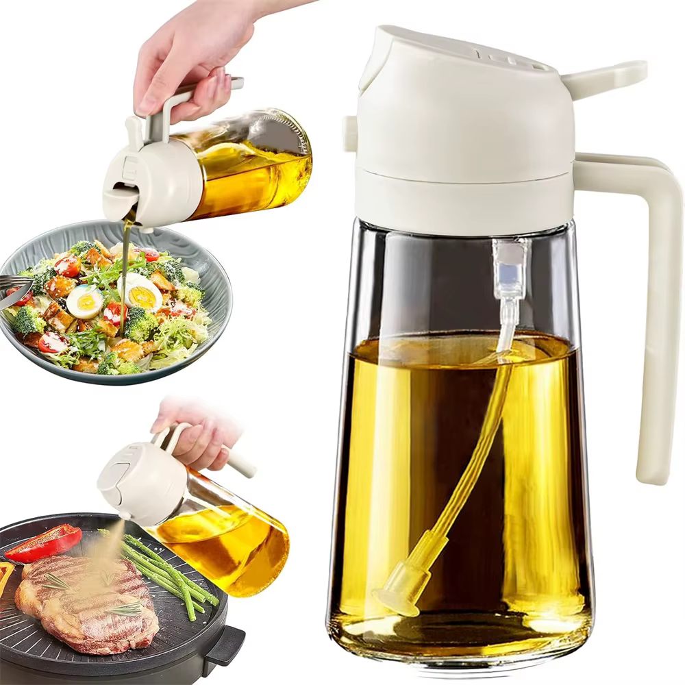 Pulvérisateur d'huile d'olive 2-en-1 en verre, distributeur de vinaigre, vaporisateur pour cuisine, 