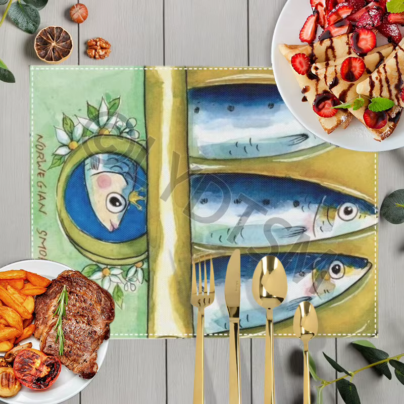 Tapis de Table imprimé créatif en forme de boîtes de sardine colorées, pour la cuisine, poisson, océ