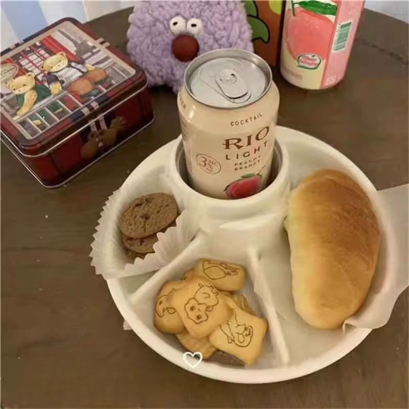 Assiette divisée pour petit déjeuner de 21cm, plateau de pique-nique pour Barbecue Portable, plaque 