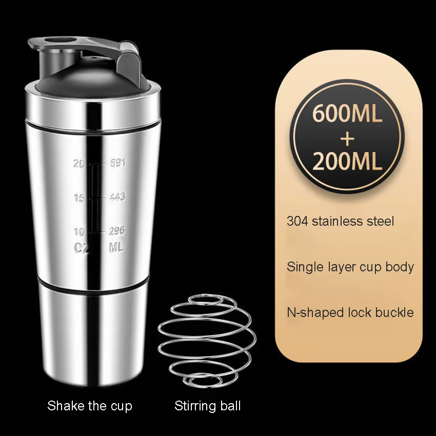 Tasse à secouer à Double Section en acier inoxydable monocouche, avec réservoir de stockage d'échell