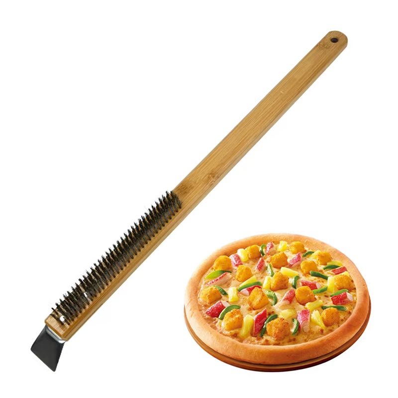Brosse en cuivre pour four à pizza, manche en bois, poils en laiton, livres de gril, petite brosse p