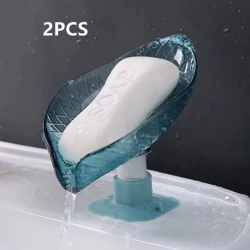 Boîte à savon de vidange Design feuille avec ventouse, plateau à savon décoratif en plastique auto-d
