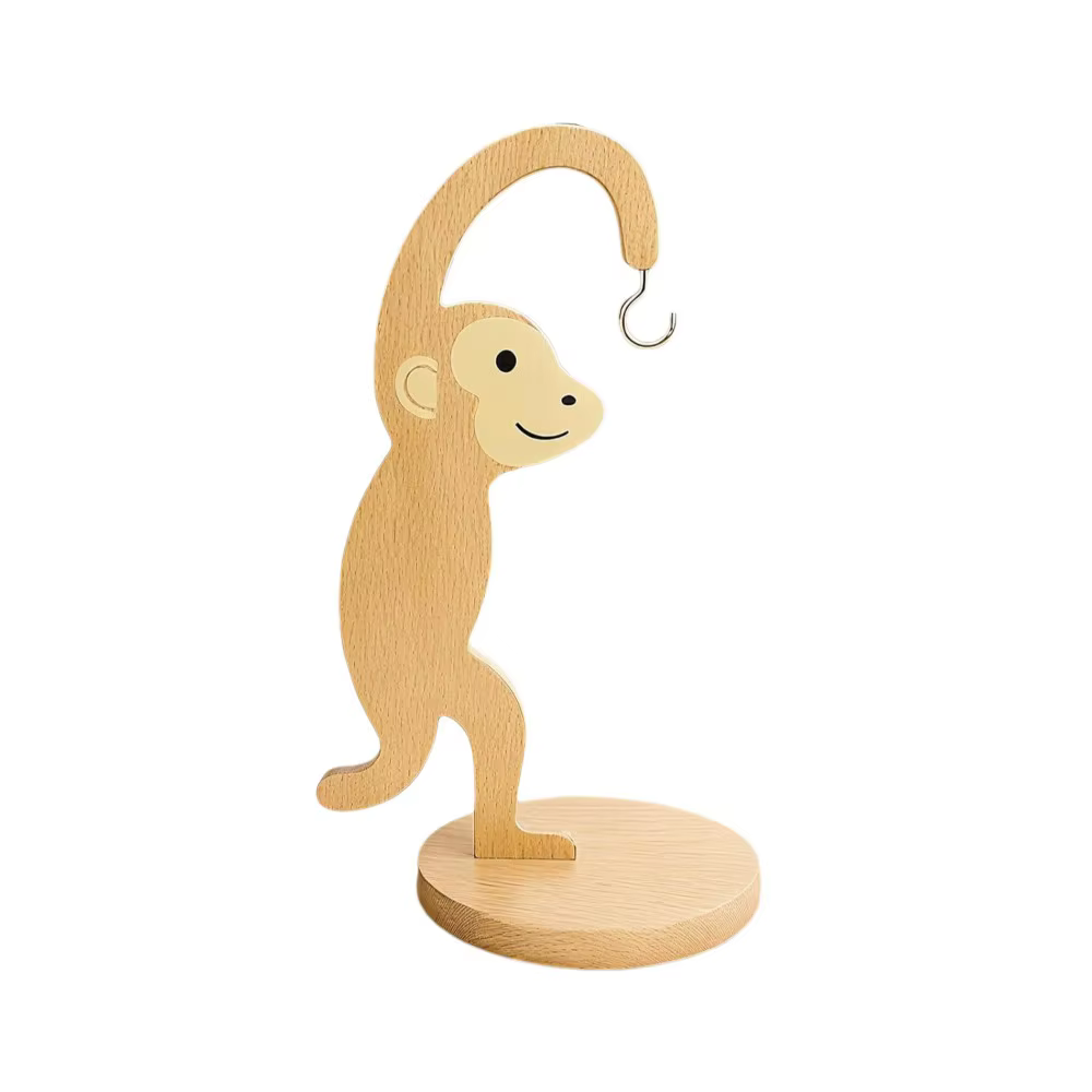 Support à bananes en bois avec crochet en acier inoxydable, forme singe, pour maintenir les bananes 