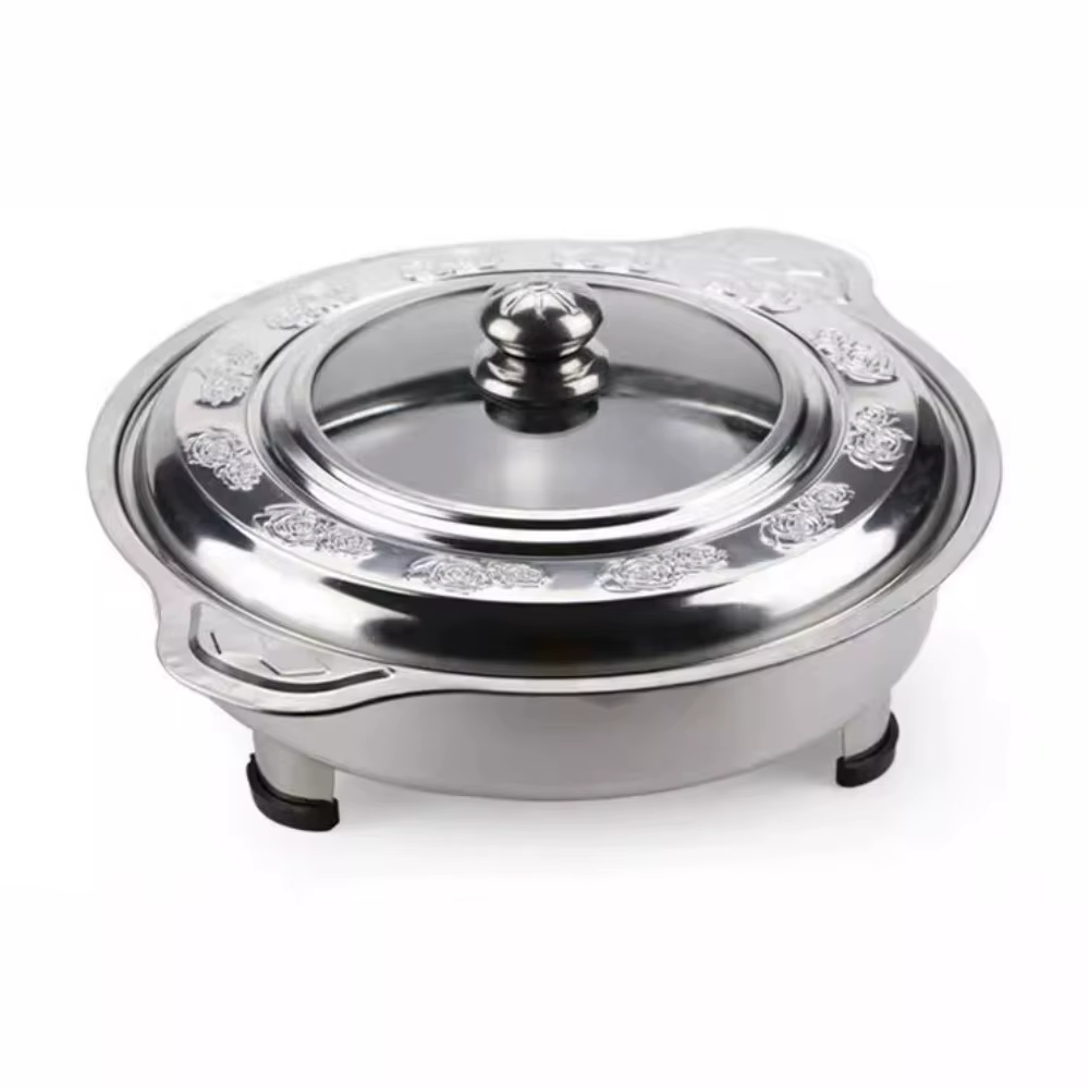 Plat de service buffet en acier inoxydable avec pieds amovibles, réchaud portable multifonctionnel p