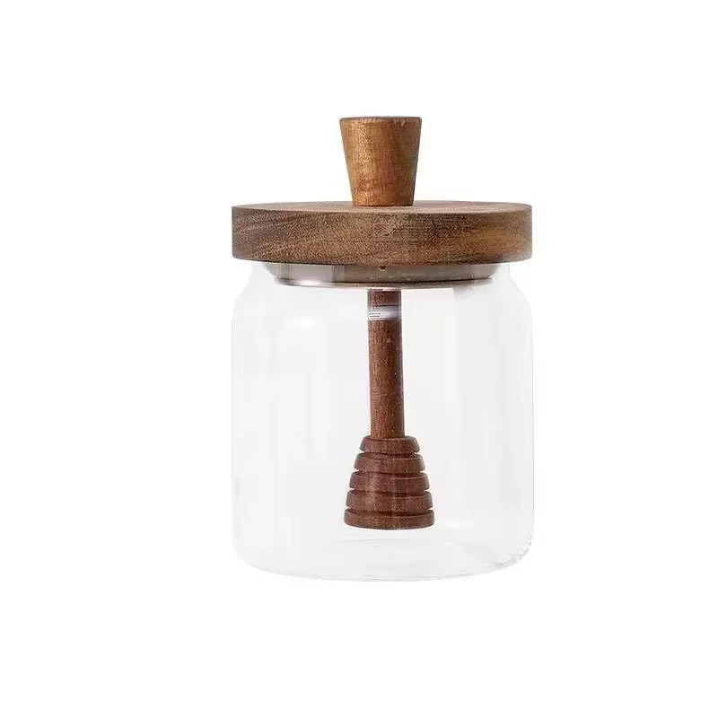 Bouteilles de stockage en verre à large ouverture avec cuillère et couvercle - Pots à miel et distri