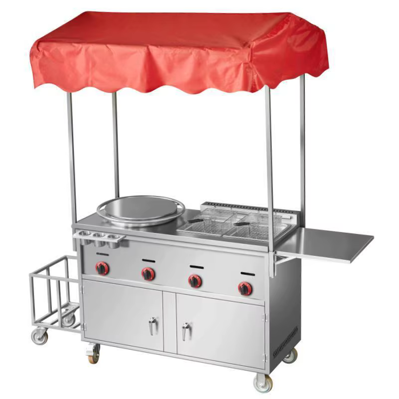 Camion de nourriture pour crêpière avec friteuse, chariot de collation multifonctionnel Mobile de ru
