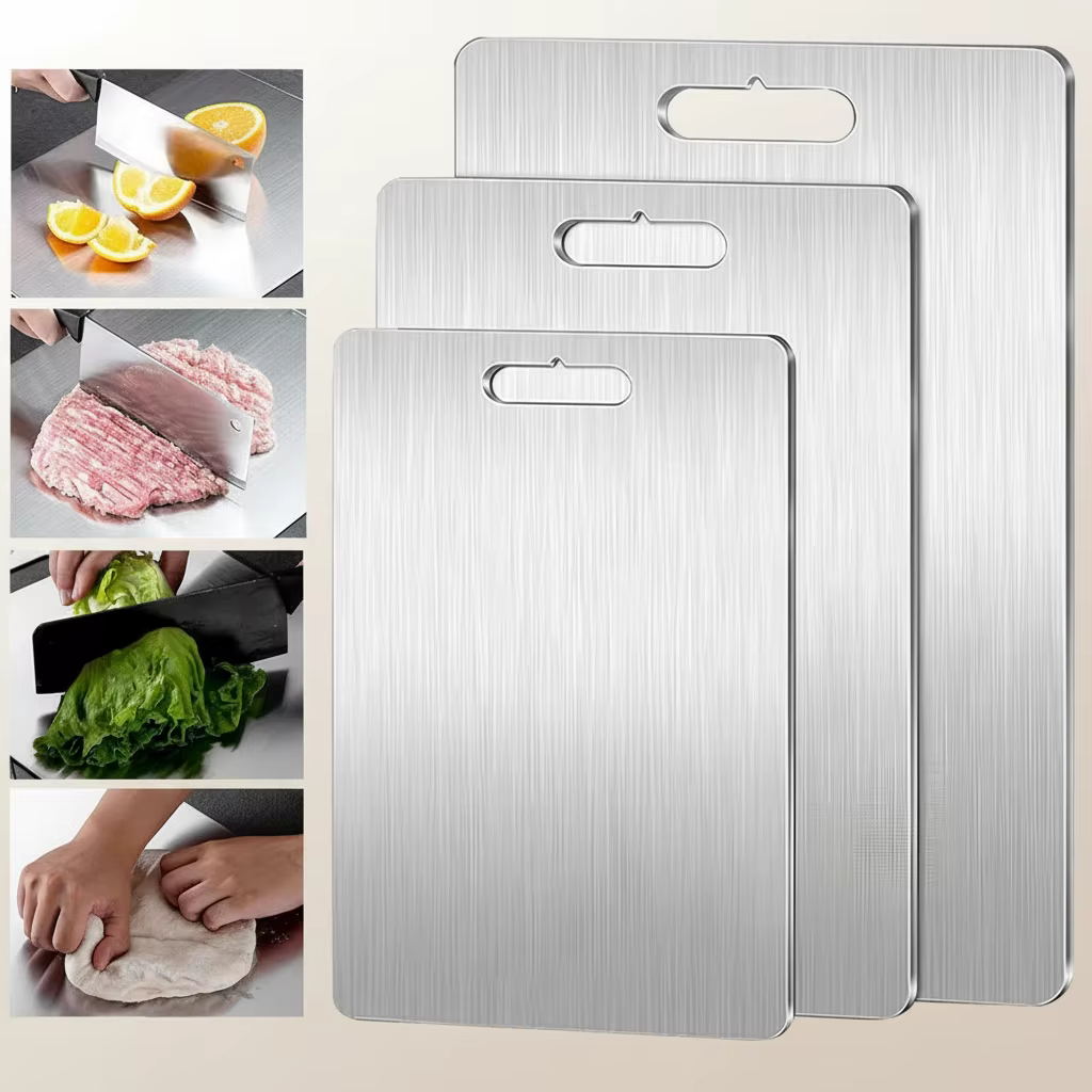 Planches à découper en acier inoxydable, lavables au lave-vaisselle, planches de cuisine antibactéri
