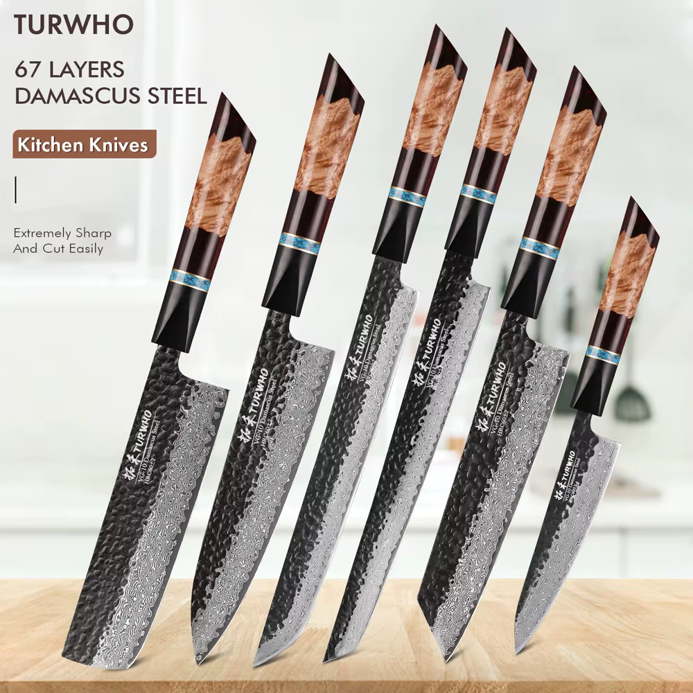 TURWHO couteaux de cuisine forgés à la main en acier damas VG10 couteau de Chef japonais Kiritsuke N