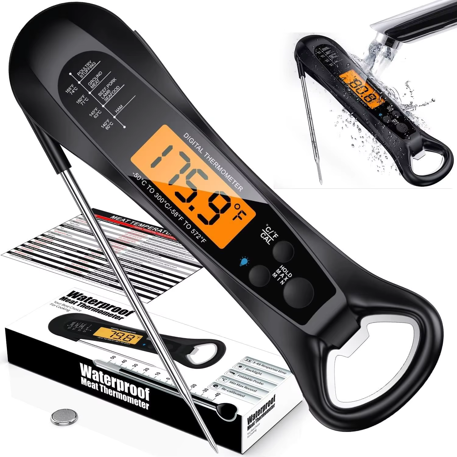Thermomètre à viande à lecture instantanée pour la cuisson, thermomètre alimentaire numérique rapide