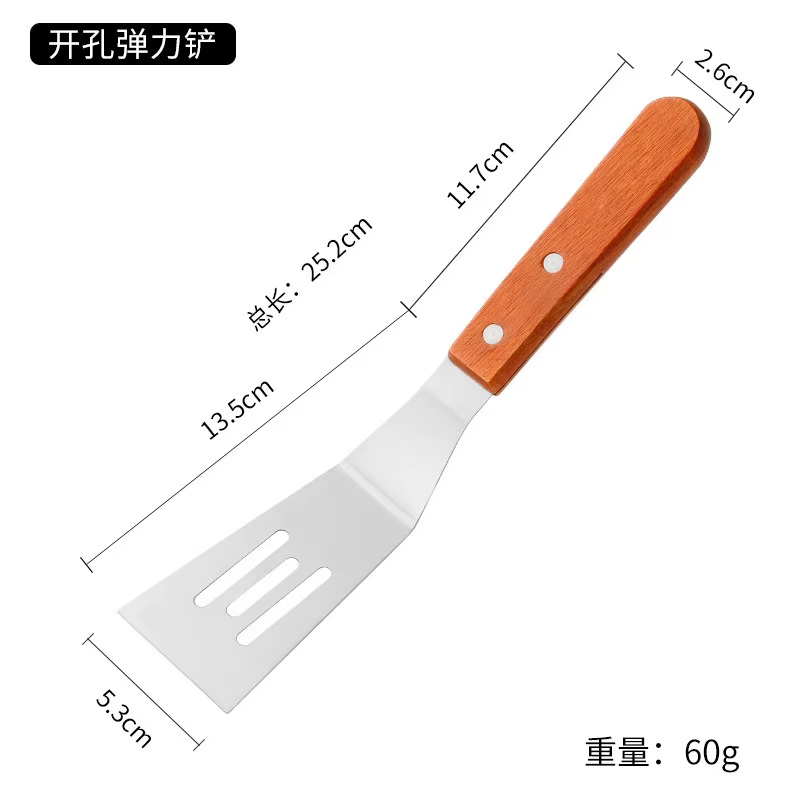 Grattoirs antiadhésifs en acier inoxydable, grattoir de gril de cuisine, manche en bois Durable, spa